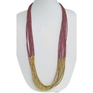 Natasha Couture-Gold & Mauve Beaded Necklace. 36"